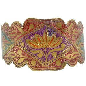 Vintage Hand Painted Copper Cuff Floral Tribal Exotic Boho